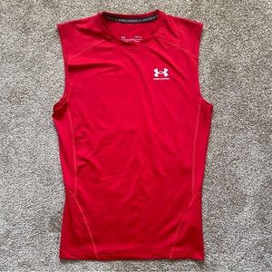 Under Armor Heatgear Mens Red Sleeveless Compression Shirt.Size L. Exc Cond!